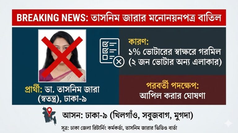 তাসনিম জারার মনোনয়নপত্র বাতিল
