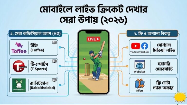 মোবাইলে লাইভ ক্রিকেট খেলা দেখব কিভাবে