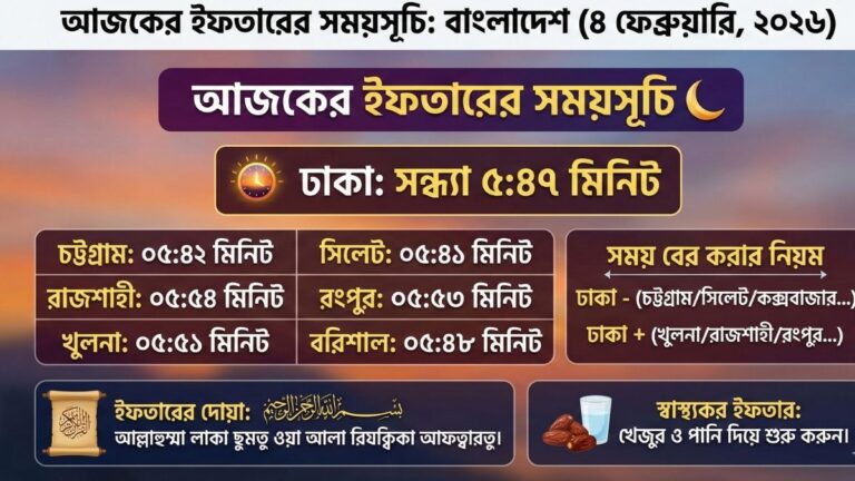 আজকের ইফতারের সময়সূচি ২০২৬ ঢাকা, চট্টগ্রাম, রাজশাহী সহ সকল জেলার আপডেট