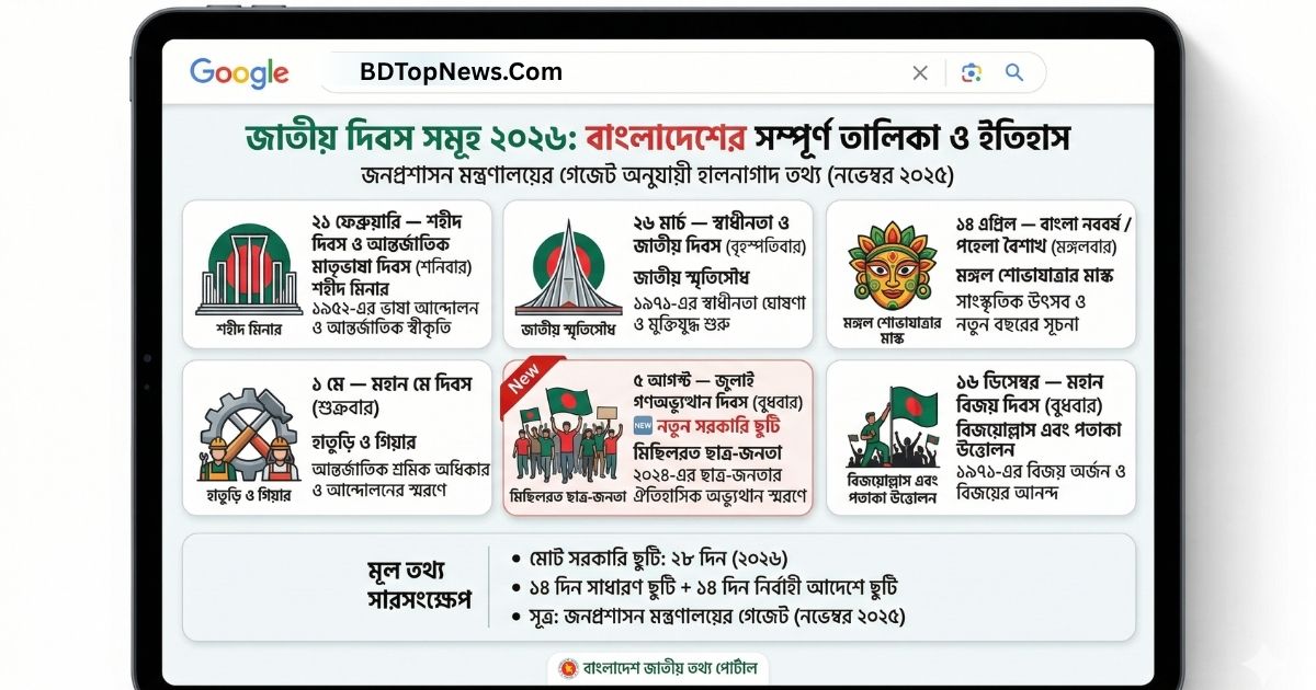 জাতীয় দিবস সমূহ ২০২৬
