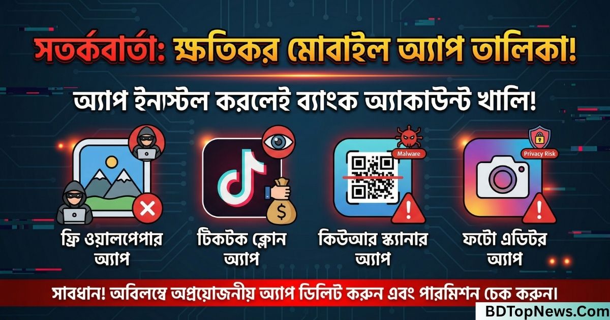 ক্ষতিকর মোবাইল অ্যাপ তালিকা যেসব অ্যাপ ইনস্টল করলেই ব্যাংক অ্যাকাউন্ট খালি!
