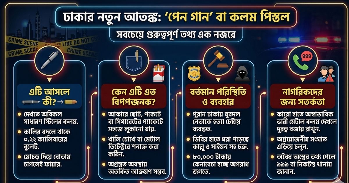 ঢাকার অপরাধ জগতে নতুন আতঙ্ক ‘পেন গান’ কলমের ভেতরে লুকিয়ে থাকা মৃত্যু!