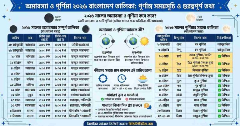 অমাবস্যা ও পূর্ণিমা ২০২৬ বাংলাদেশ তালিকা