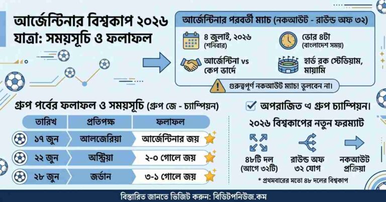 আর্জেন্টিনার খেলা কবে, বাংলাদেশ সময় ২০২৬