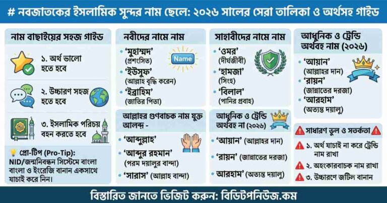 নবজাতকের ইসলামিক সুন্দর নাম ছেলে