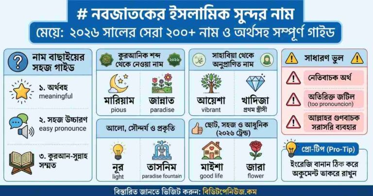 নবজাতকের ইসলামিক সুন্দর নাম মেয়ে ২০২৬ সালের সেরা ২০০+ নাম ও অর্থসহ