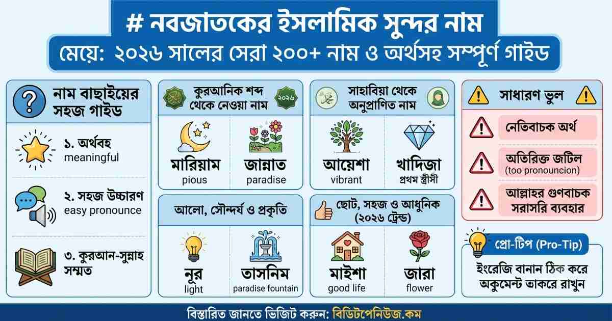 নবজাতকের ইসলামিক সুন্দর নাম মেয়ে ২০২৬ সালের সেরা ২০০+ নাম ও অর্থসহ
